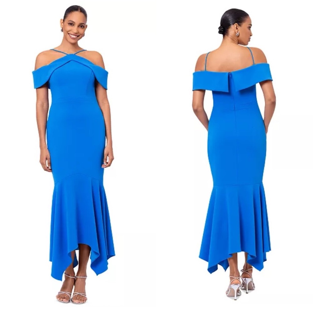 XSCAPE
Women's Halter Handkerchief-Hem Scuba Dress Size 16